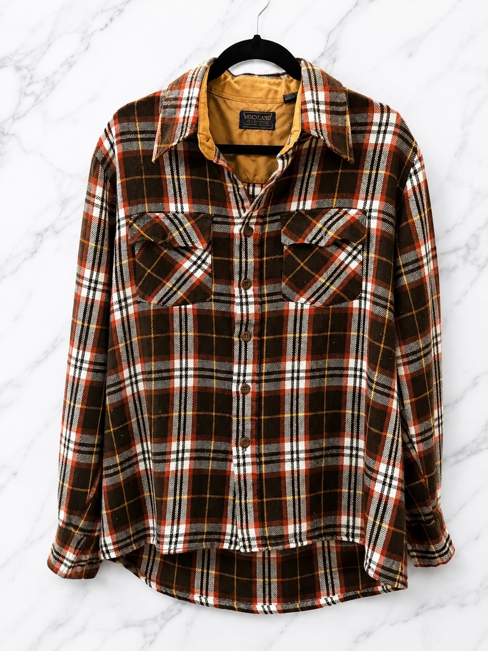 Vintage Men's Brown Plaid Button-Up Woodland Brand